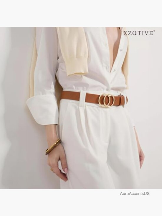3-Pack Ladies Faux Leather Belt Set with Double O-Ring Gold Buckle main image 7